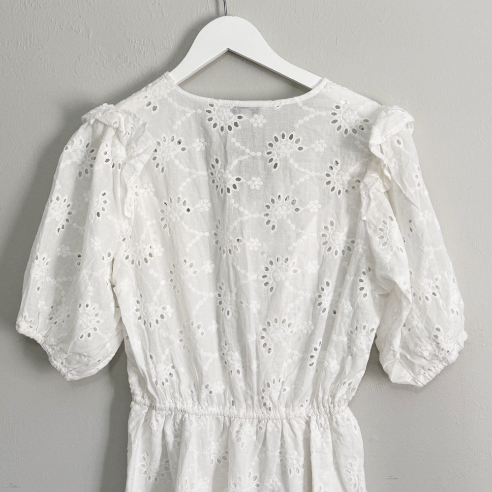 New MIOU MUSE VICI Women’s White Eyelet Ruffle FLORENCE Dress Puff Sleeve Sz S - Picture 7 of 10